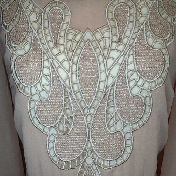 Ark & Co. Anthropologie peach blush embroidered dress tunic sheer bell sleeve - Picture 7 of 15